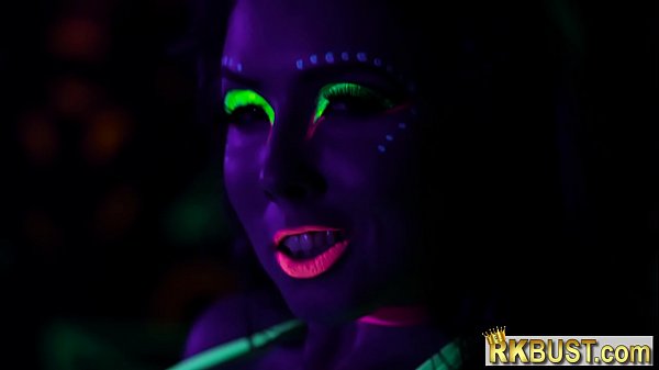 Blacklight Vixen With Rump And Melons Mounts A Massive Pole