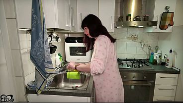 Pregnant Dame Does Knocker Milk In The Kitchen After Washing The Dishes