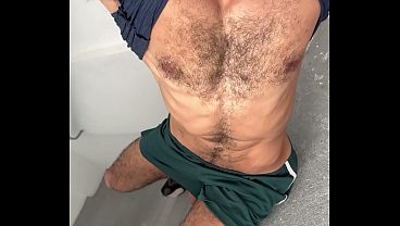 Hairy Dad Yanking Off On The Fire Escape With A Huge 12-inch Cock