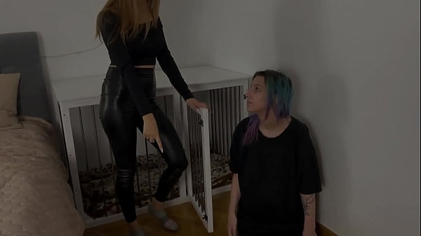 She Can Leave The Cage Only To Serve Queen Jucy's Cooch And Booty