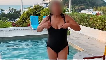 On The Beach, Stepmom Showcases Off Her Rack And Cunt To Stepson's Friends