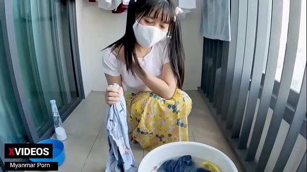 Myanmar Lovely Gal Washing Her Clothes
