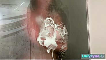 Wish You Were Here! LadyLyne Pressing Breasts Against The Glass In The Shower