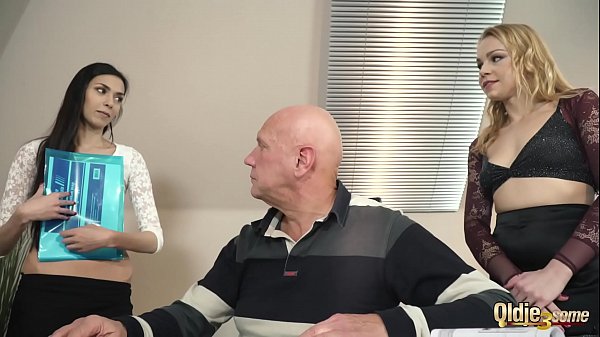 Old Manager At The Office Fucks His Two Divine Assistants Right In His Office He Puts His Cock Inside Their Pussies Slam Them Rough And Finishes Right In Their Mouths So He Can