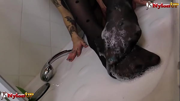 Decorated Onix Chick Takes A Shower Wearing Pantyhose Catsuit