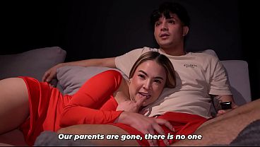 Stepsiblings Watch TV Alone At Home - Wow, My Stepbrother Has A Massive Shaft