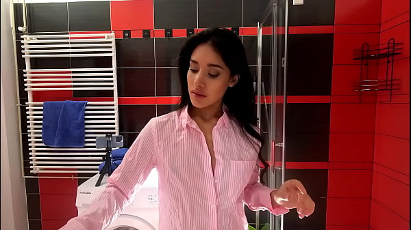 Blazing Petite Brown-haired Doll In The Bathroom Prepares For A Night Out In Panties And A Shirt