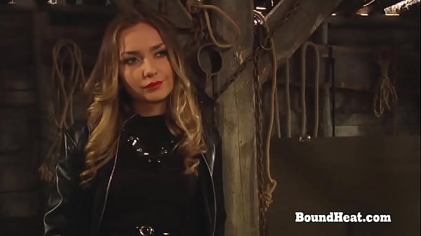 Bound Golden-haired Lesbian Slave With Huge Boobs Touched By Madame