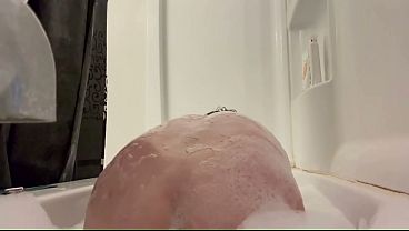 Low Hanging Ballsack In The Bath Require Jacking While Finger Play Myself To Showcase How Much Has Been Building