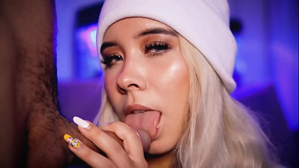 Lovely Faced Platinum Looks Adorable While Swallowing Cock