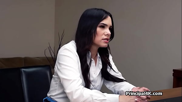 Railing Soccer Mum In Black Stockings On The Big Office Desk