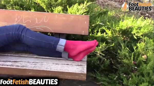 Former Playmate Diana Takes Off Her Shoes And Socks In A Public Park, Then Relaxes On A Bench Flaunting Off Her Perfectly Shaped Tootsies Feet And Soles. People Walking By Keep