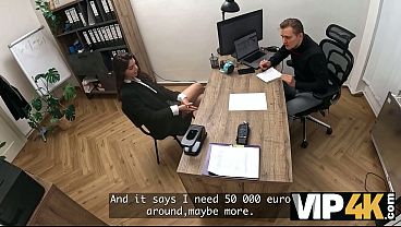 VIP4K. Seductive 18-year-Old Chestnut-haired Gets Slammed Forceful In The Office To Secure A Loan