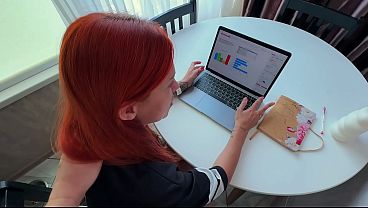 Cream On My Red-haired StepMom's Breasts In The Kitchen After She Asked Me To Help Her With Her Grind