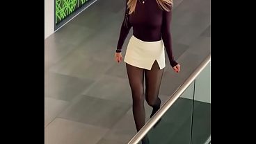 Seductive Sophia In Pantyhose And A Short Skirt With Hot Split.