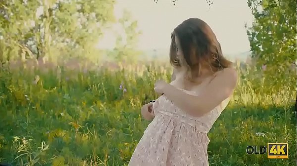 OLD4K. Sweetie Licks Old Dick And Gets It In Her Teeny Cooch Outdoors