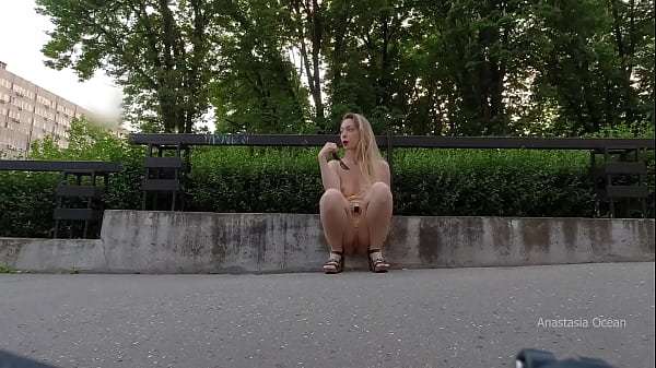 Perverted Public Tramp Walk. Upskirt, No Panties, Revealing Pussy Outside In Snug Short Dress.