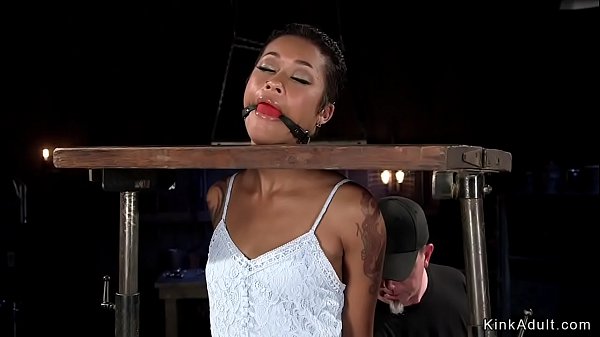 Strapped Ebony Slave Gets Behind Striked