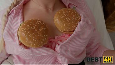 DEBT4k. The Delivery Babe Brought Her Snug Cunt For Dinner