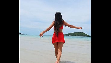 Orange Bikini Fun And Beauty Flaunting On The Beach