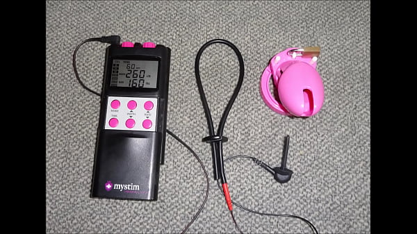 E-stim Estim Electro Jizz Cum Extraction With Pink Chastity Cage
