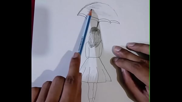 Pencil Sketch Drawing Babe With Umbrella Ravishing With Video