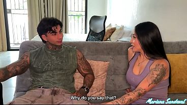 Sexy Cougar Mariana Sandoval Gets Her Tatted Friend Christian Chaux To Stuff Him On The Couch