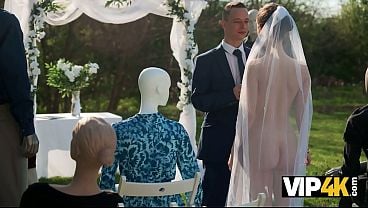 VIP4K. A Fresh Bride With A Pretty Physique Saddles Her Husband On Their Wedding Day