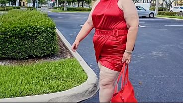 Gorgeous Woman Walking Outdoors In Public Parking Lot Revealing Off For Outsiders