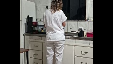 The Housekeeper Got Hammerred In The Rump In The Kitchen While Washing The Dishes.