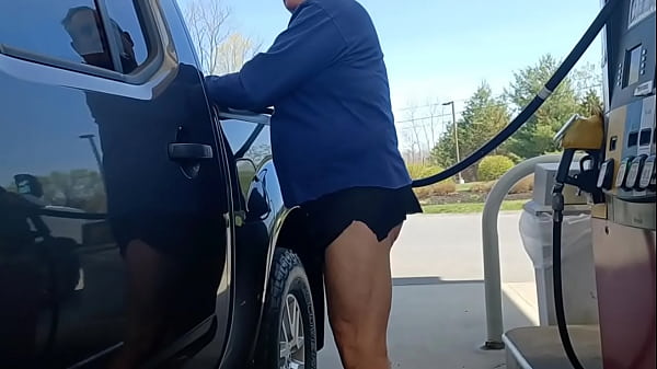 Old Bloke Gets Gas In Short Skirt