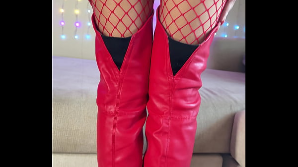 Scorching Red Boots And A Gorgeous Butt