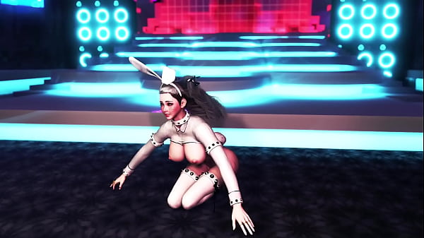 Frisky Cheerful Stripper In Bunny Costume Entertains Nightclub Patrons