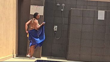 Awesome Honey Masturbate Her Honeypot Near The Swimming Pool Urinating Near The Pull Others Watching