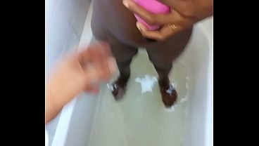 Black Babe With White Fella Couple Oral & Rear Entry Hammer In Bathrub