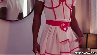 BLACK NURSE FEMBOY ASS PLAY! A Black Femboy Jazzz With Hot Nurse Outfit Anal Hammerred By Her Boyfriend Leo Louis' Huge White Cock!