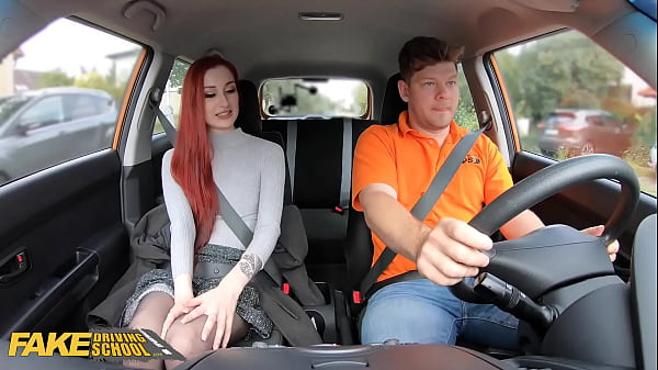 FakeDrivingSchool Red-haired Brit With Ringed Melons Has Tights Ripped And Cunt Screwed