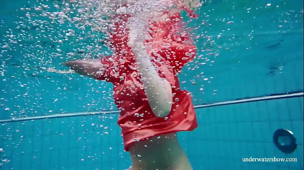 Lovely Babe In Red Sexy Open Dress Swimming