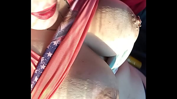 I Flaunt My Big Studded Titties To A Fella Standing At The Stop Light. He Got Stirred To See Me