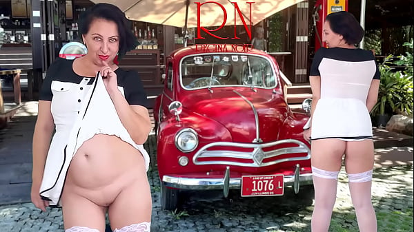Double Regina Noir. A Charming Woman In A Short Dress Reveals A Striptease. Cunt And Rear.