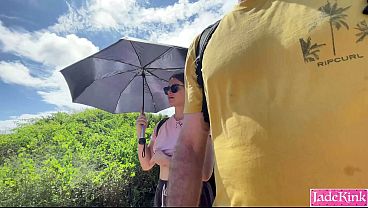 Charming Girlfriend Stripped And Blowing Shaft On A Public Beach
