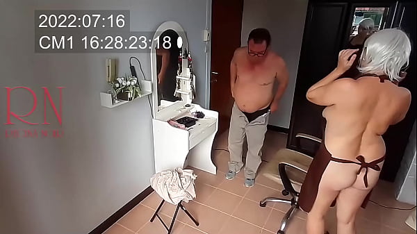 Spy Cam In Nudist Barbershop. Stripped Miss Hairdresser In An Apron Makes Client To Unclothe. C1 212