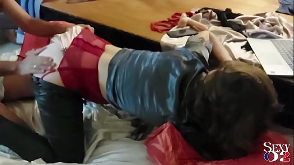 1840 (01) - French Real Tramp, Leather Gasps, Satin Black Panties, Satin Grey Shirt, Garter Belt, Stockings, Heels, Doggy Style, Bj, Ass Licking