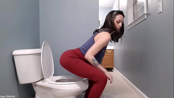 Sage Eldritch Peeing In Red Spandex Booty & Panties On The Toilet