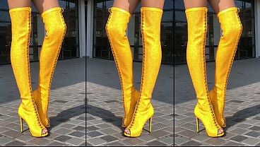 High-Heels-Boots On The Concrete Full Of Spooge