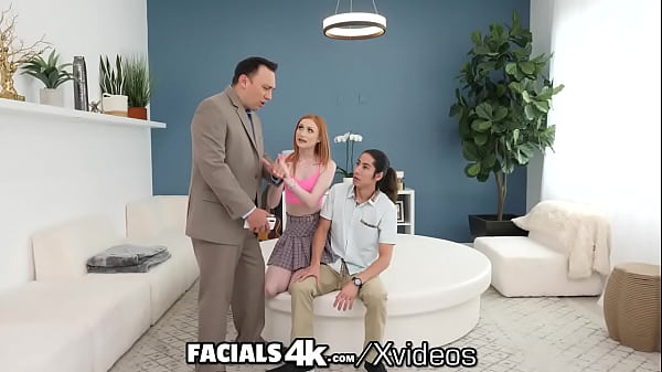 FACIALS4K Pale Brace Face Red-haired Double Facialed Several Times By Two Hung Guys
