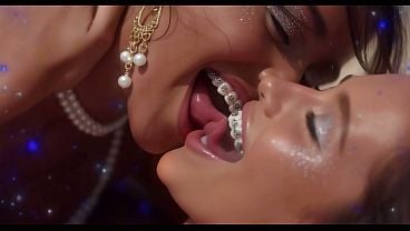 A I College Lesibain Honeys With Brace On The Beach Wearing Pearls Worshipping Each Other
