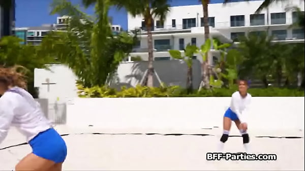 Spraying Foursome With Volleyball Chicks