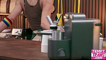 Seductive Blonde Tgirl Jayne Calloway Keep Her Eyes On Breathtaking Café Worker Jade Venus And Lustful Pair Sneakily Have Fun Behind The Counter