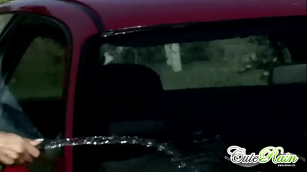Darling Rain Gets Wet Washing Car With Lesbo
